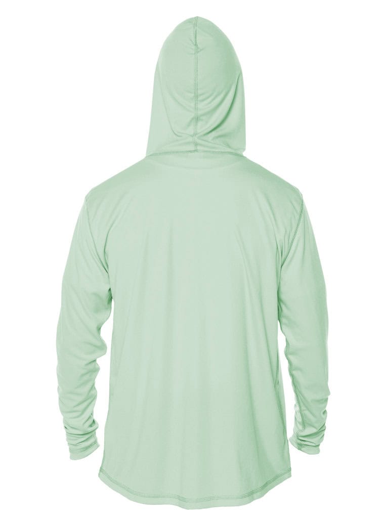 Hooded sweatshirt with "Eyes To The Horizon" design in soft green.