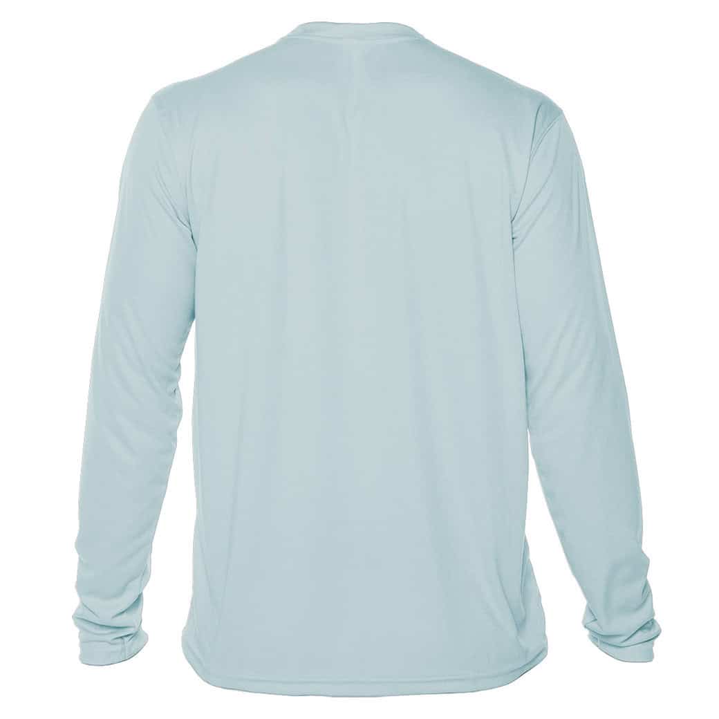 Light blue long-sleeve T-shirt with "Eyes To The Horizon" design.