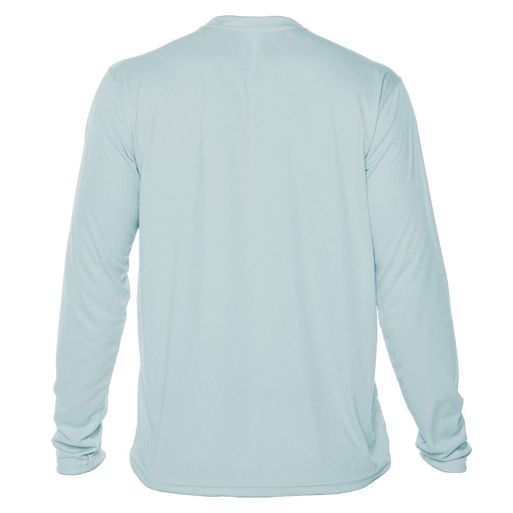 Light blue long-sleeve T-shirt with "Eyes To The Horizon" design.