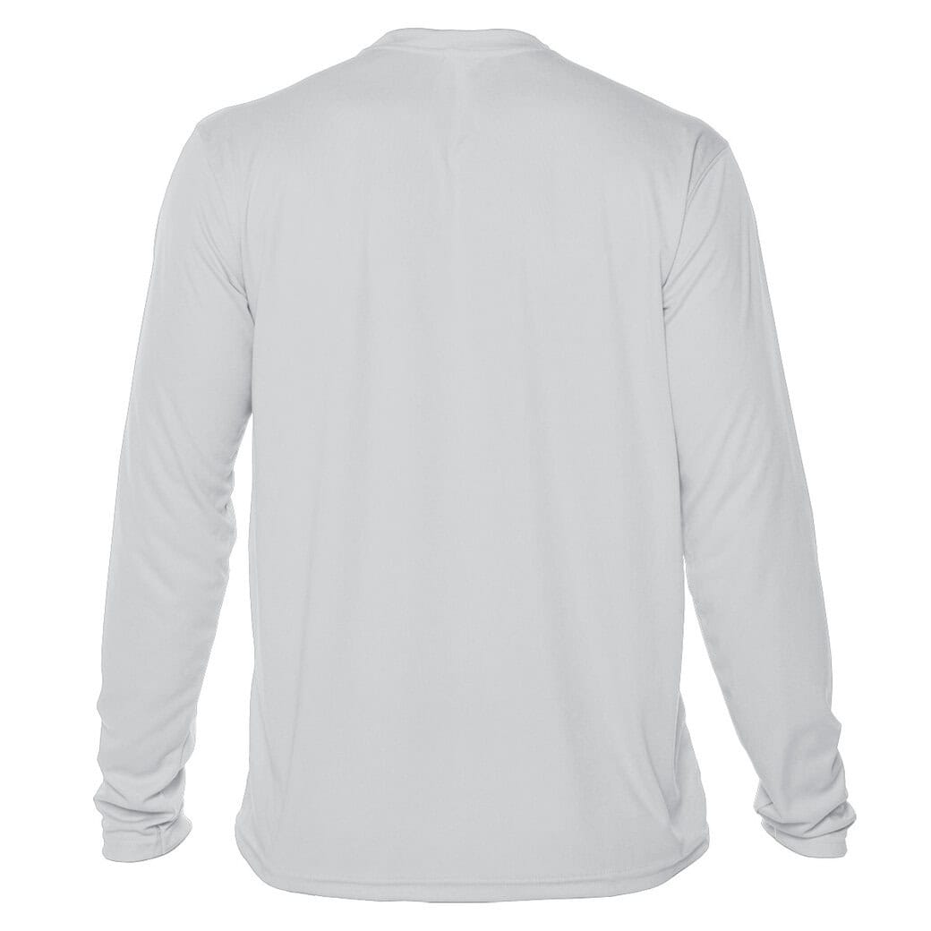 White long-sleeve T-shirt with "Eyes To The Horizon" design.