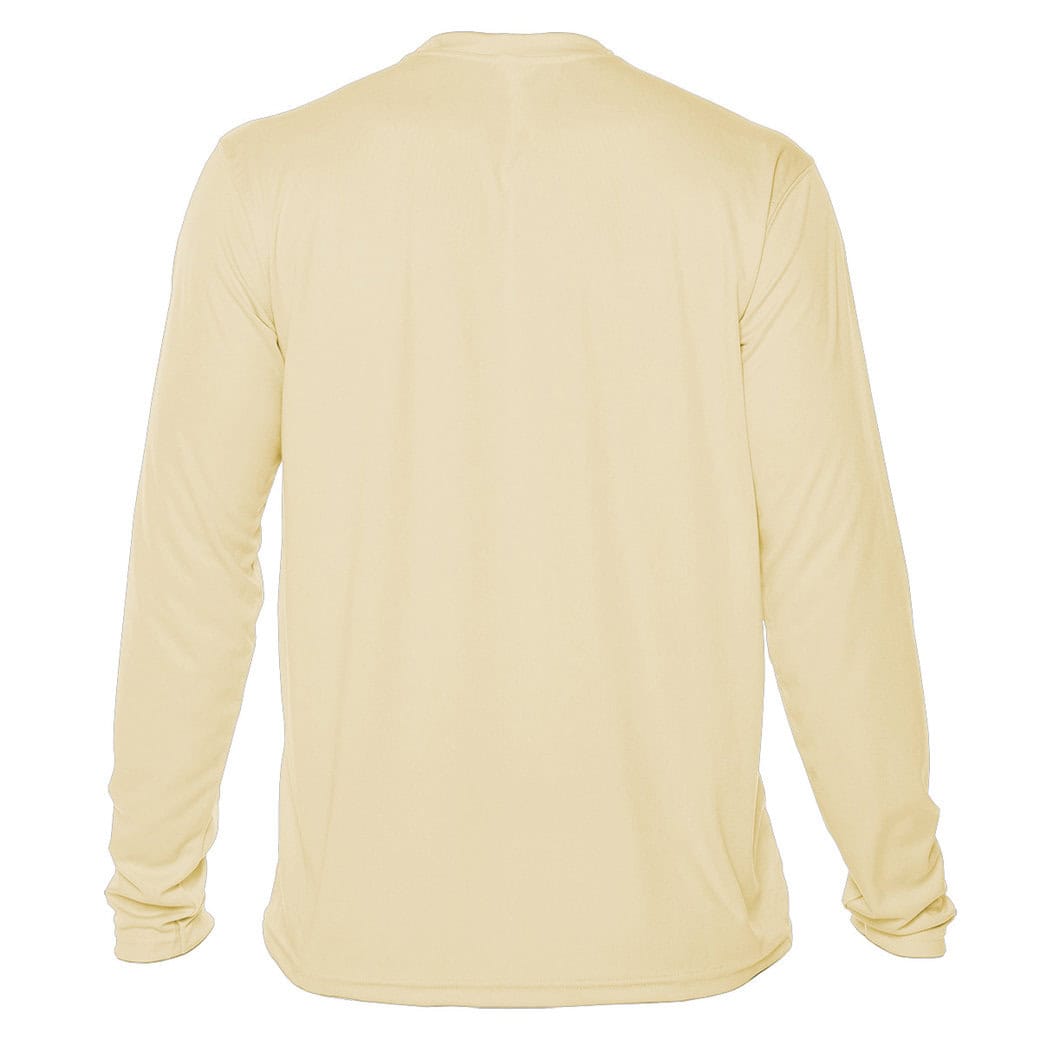 Light yellow long-sleeve T-shirt with "Eyes To The Horizon" design.