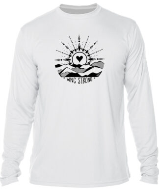 UPF 50+ long sleeve shirt with "WNC Strong" design for sun protection.