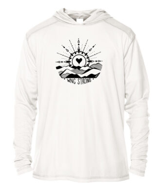 UPF 50+ hoodie with "Eyes To The Horizon" design, perfect for sun protection and outdoor activities.