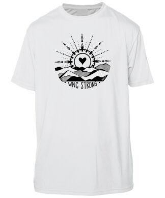 Sunrise over mountains with heart symbol, promoting strength and protection.