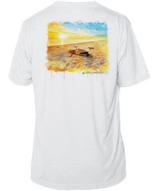 Beach scene with dog lying on sand at sunset, vibrant colors, sunny sky.