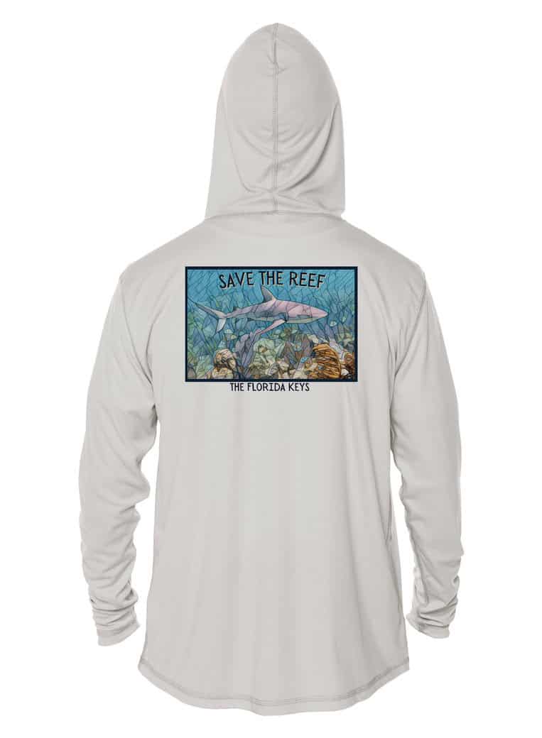 Save the Reef Shark Mosaic Hoodie for ocean conservation awareness.