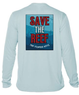 Reef relief long sleeve shirt with "Save The Reef" design in Arctic Blue.