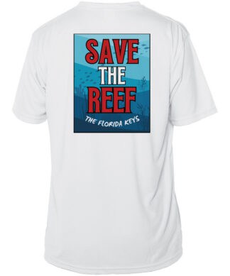 White T-shirt with "Save The Reef" graphic promoting reef conservation.